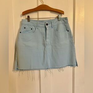 Light Blue Denim Skirt with Frayed Hem
